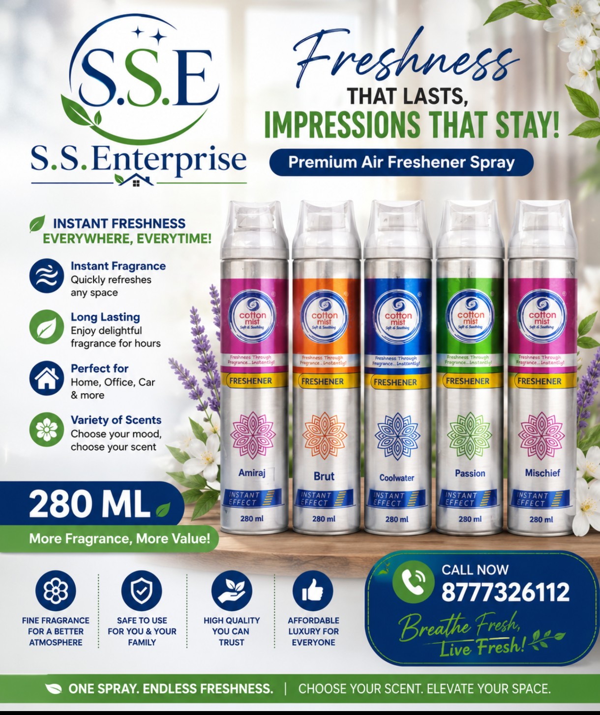 Cotton Mist Premium Air Freshener Spray ( 280 ML )