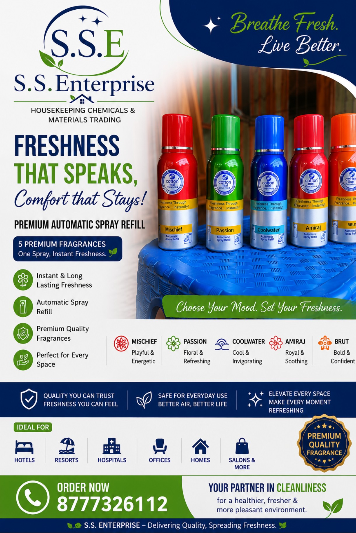 Cotton Mist Premium Air Freshener Spray  ( 110 ML )